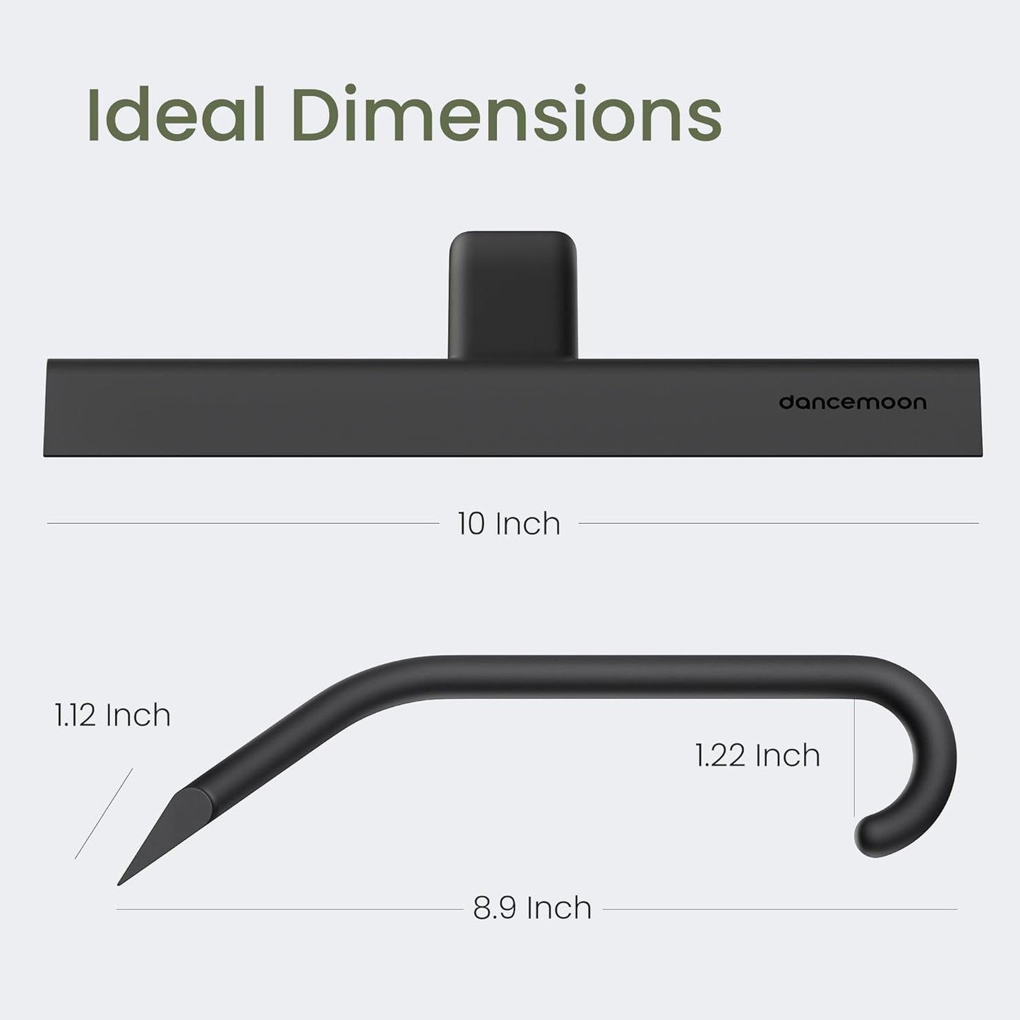 JustHang Shower Squeegee with Built-in Hook, 10-Inch Black | Award-Winning Design, All-One-Piece Soft-Touch Silicone, for Glass Door, Bathroom, Window, Mirror, Tile Wall, Car