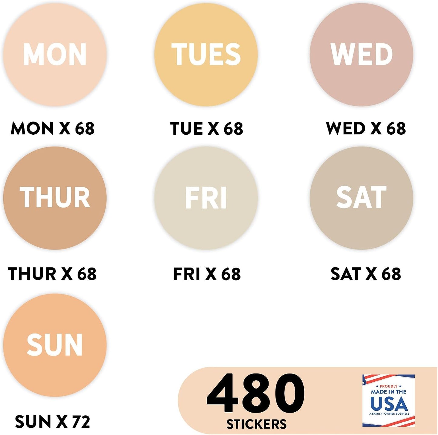 Andaz Press Colorful 7 Days of Week Stickers, Day Week Calendar Stickers for Adults Planner Day Dots Food Labels for Food Containers Date Calendar Planner Stickers Week Day Sticker Labels, 480-Pack