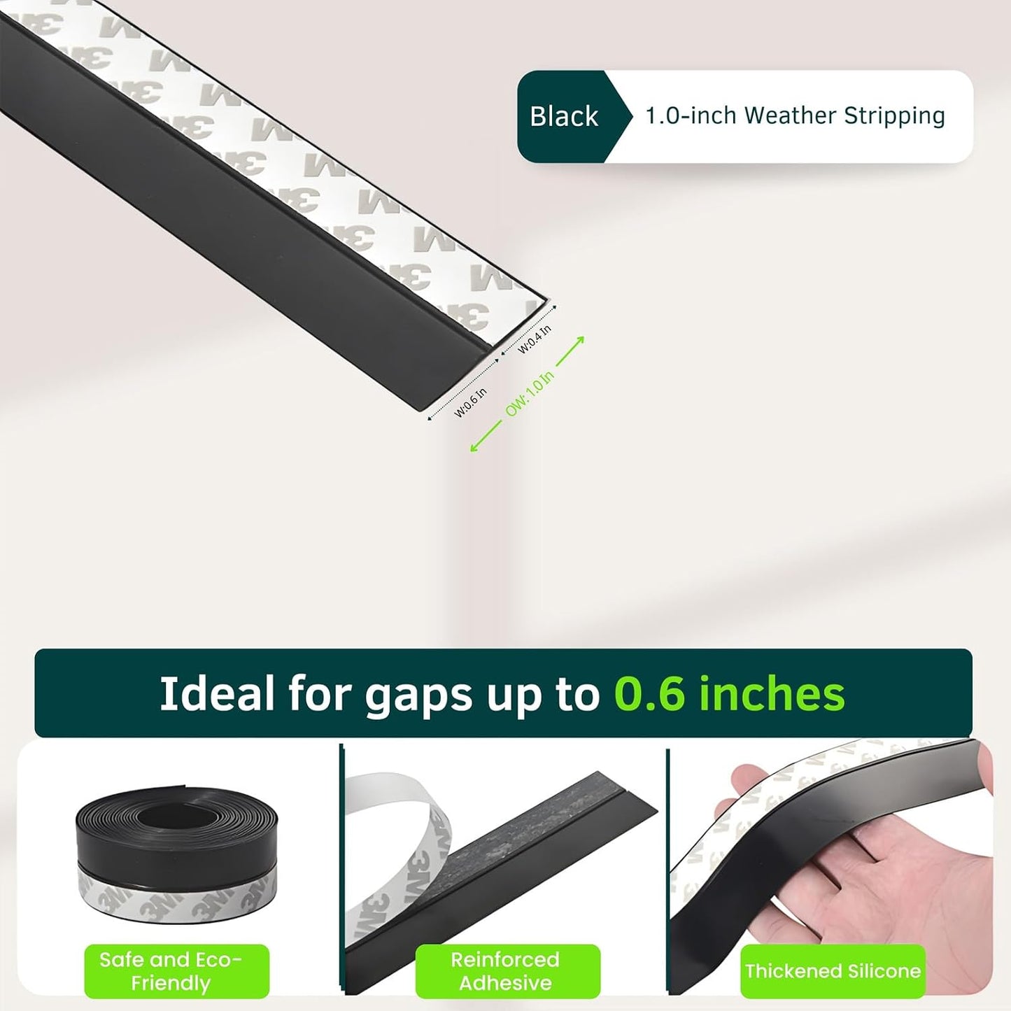 Weather Stripping Door Seal - Updated 1.4in Door Draft Stopper | Silicone Seal Strip for House and Glass Shower Doors for Windows Gaps of Collision and Side, Window Insulation for Winter