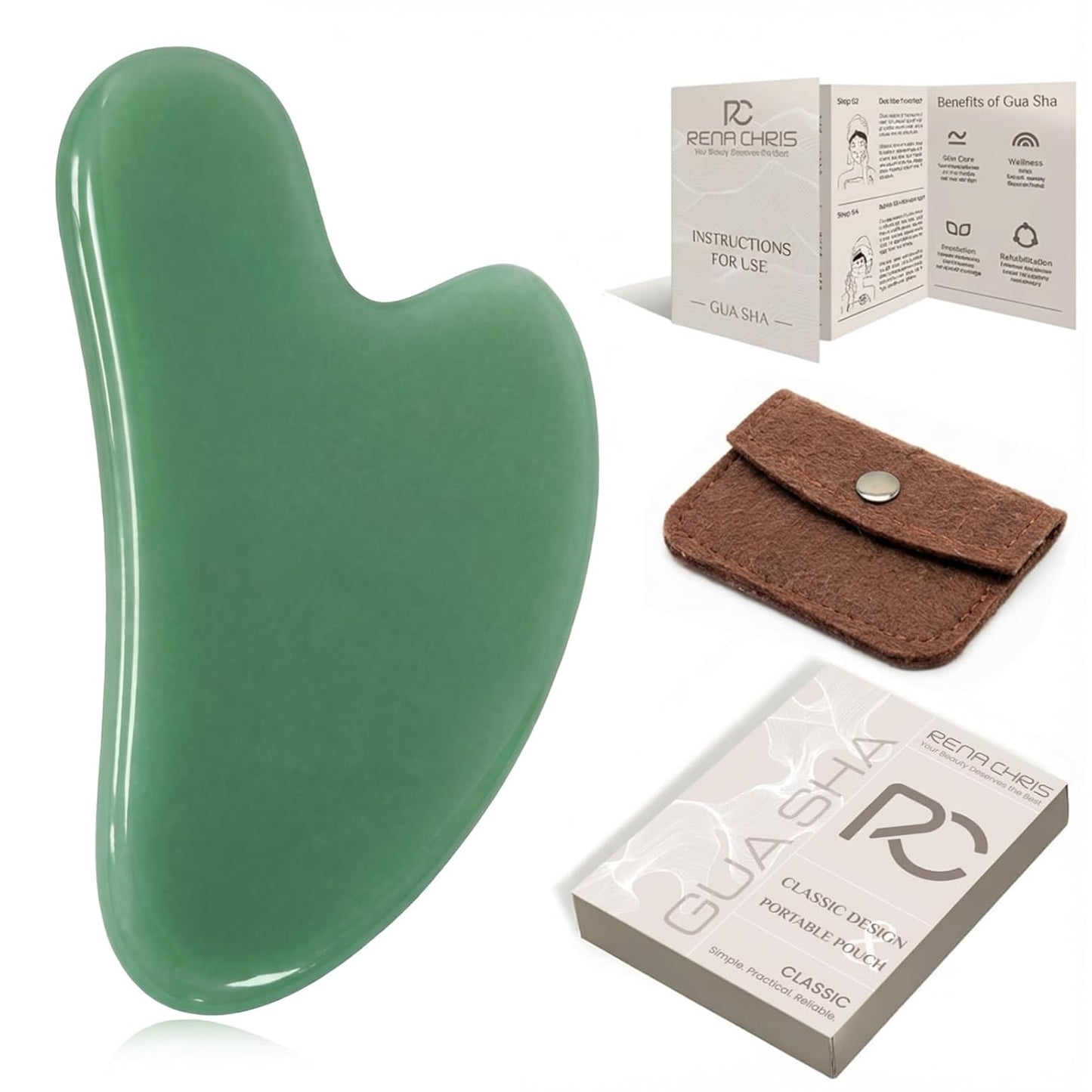 Rena Chris Gua Sha Facial Tools, Stainless Steel Guasha Tool for Acupuncture, Manual Massage Tool for Jawline Sculpting and Puffiness Reducing, Gua Sha Facial Massage Tool, Skin-Care Gift (Silver) | Face Massage Tool for Jawline Sculpting, Puffiness