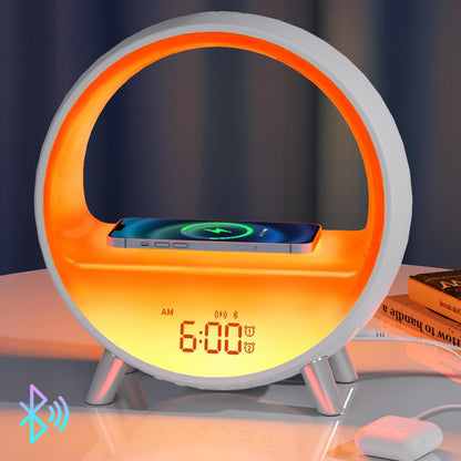 MOMILLA Smart Sunrise Alarm Clock with Wireless Charging Station, App Control Wake-Up Light & White Noise Sound Machine, Bluetooth Speaker, Compatible with Airpods/iPhone for Bedrooms & Heavy Sleepers | Bluetooth Speaker App Control,Wake-Up Light,White