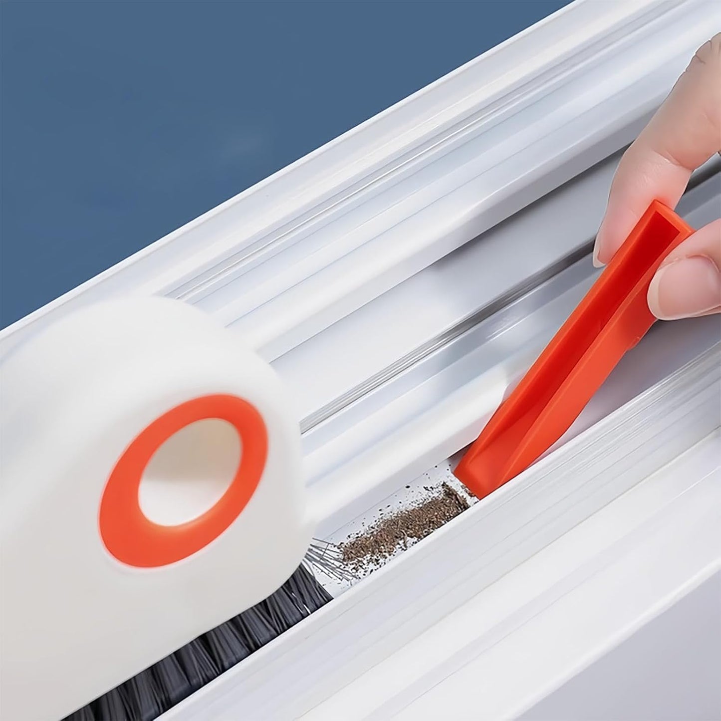 2 in 1 Window Track Cleaning Tools Groove Crevice Cleaning Brush with Hidden Scraper for Sliding Door Tracks, Window Sills, and Window Seal (1 Piece)
