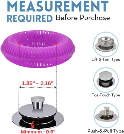 TubRing Pop-Up Drain Protector & Strainer Silicone Hair Catcher, Aqua | Easy snap-in design fits around bathtub stoppers. Customizable utility guard for clog prevention. Fits 1.85"- 2.16" drains.