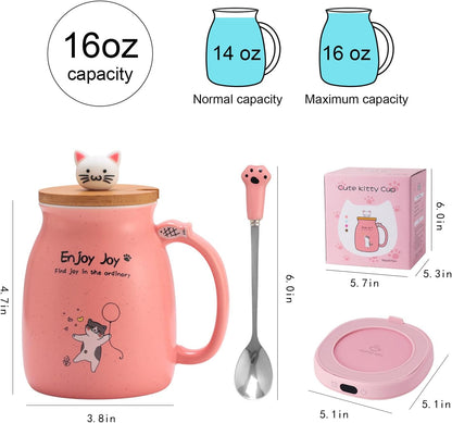 Cat Mug Coffee Mug Warmer Set for Desk Electric Heated Tea Cup Candle Plate | Cute Cat Cup Warmer Set, Self Heating Tea Warmer for Office Home, 8Hrs Auto Shut Off 4 Temperature Setting, Christmas Gift