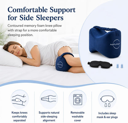 Knee Pillow for Side Sleepers - Relief from Sciatica Pain, Back/Leg Pain, Pregnancy, Hip and Joint Pain Memory Foam Leg Pillow + Free Sleep Mask and Ear Plugs