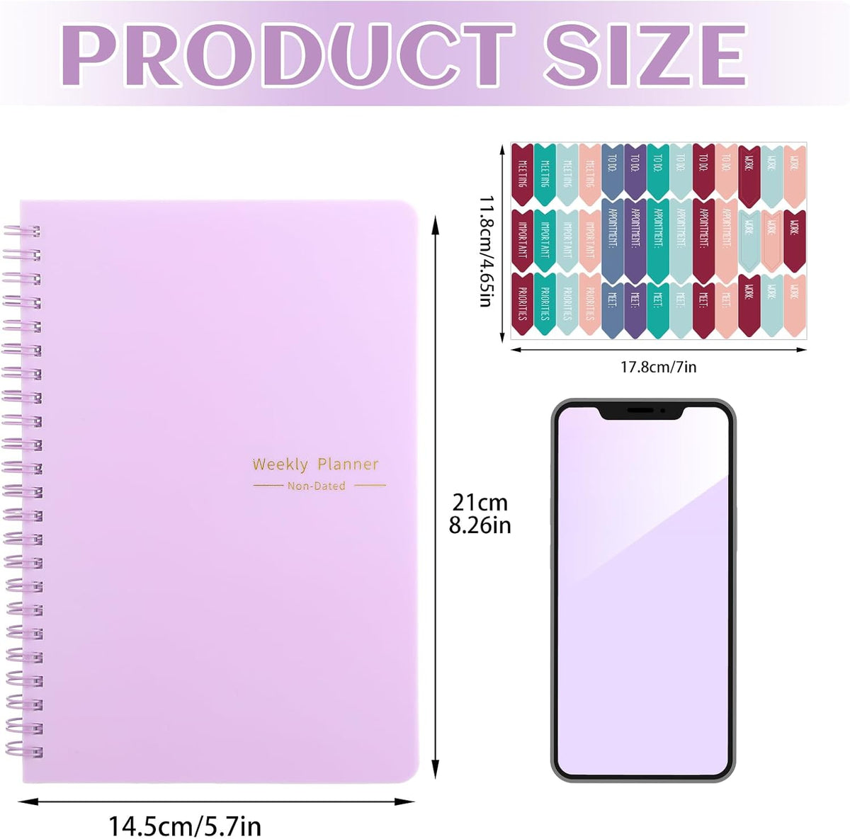 Thboxes A5 Weekly Planner Notebook, 52 Week Undated Journal for Women, Pink