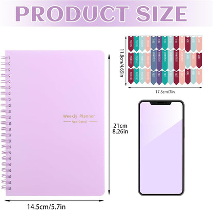 Thboxes A5 Weekly Planner Notebook, 52 Week Undated Journal for Women, Pink