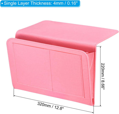 PATIKIL 11in Bedside Caddy, Bed Caddy Bedside Organizer Hanging 5 Pocket Soft Felt Bed Pockets Bedside Storage Organizer Remote Control Holder for Bedroom Phones Glasses, Pink