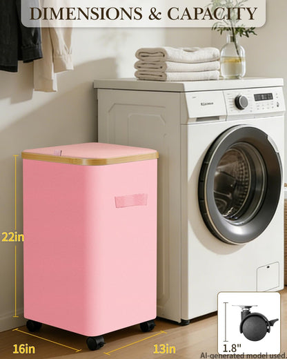 Double Laundry Basket with Wheels and Lid, 150L Clothes Hampers for Laundry | Large Laundry Hamper with 2 Sections & Removable Liner Bags, Rolling Dirty Clothes Basket for Bedroom Bathroom Dorm College
