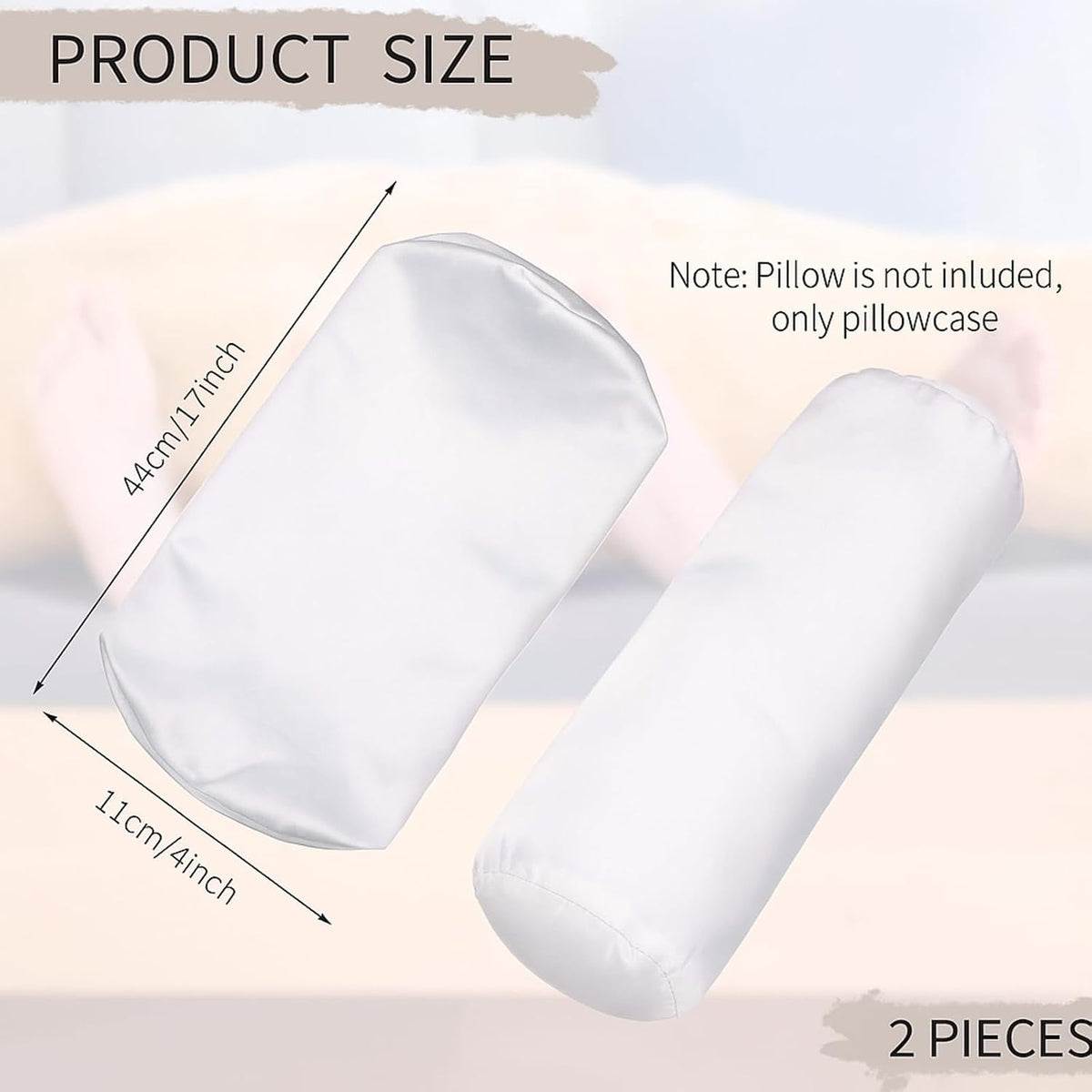 Tatuo 2 Pieces White Cervical Round Pillow Cover for Neck Roll Pillow Cervical Neck Roll Memory Cylinder Round Cushion(Artificial Silk,13 x 5 Inch)