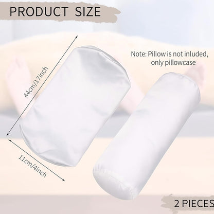 Tatuo 2 Pieces White Cervical Round Pillow Cover for Neck Roll Pillow Cervical Neck Roll Memory Cylinder Round Cushion(Artificial Silk,13 x 5 Inch)