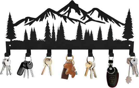 Key Holder for Wall, Metal Decorative Wall Mounted Mountain Key and Mail Holder with Shelf, 2 in 1 Key Hooks for Entryway, Front Door, Hallway, Key Organizer and Key Rack (10 Inches)