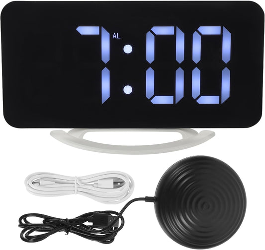 Digital Vibrating Alarm Clock with Bed Shaker, Large Mirror Display Dual Alarm Clock for Bedrooms and Offices, RGB Backlight, Snooze Function, Suitable for Heavy Sleepers and Deaf