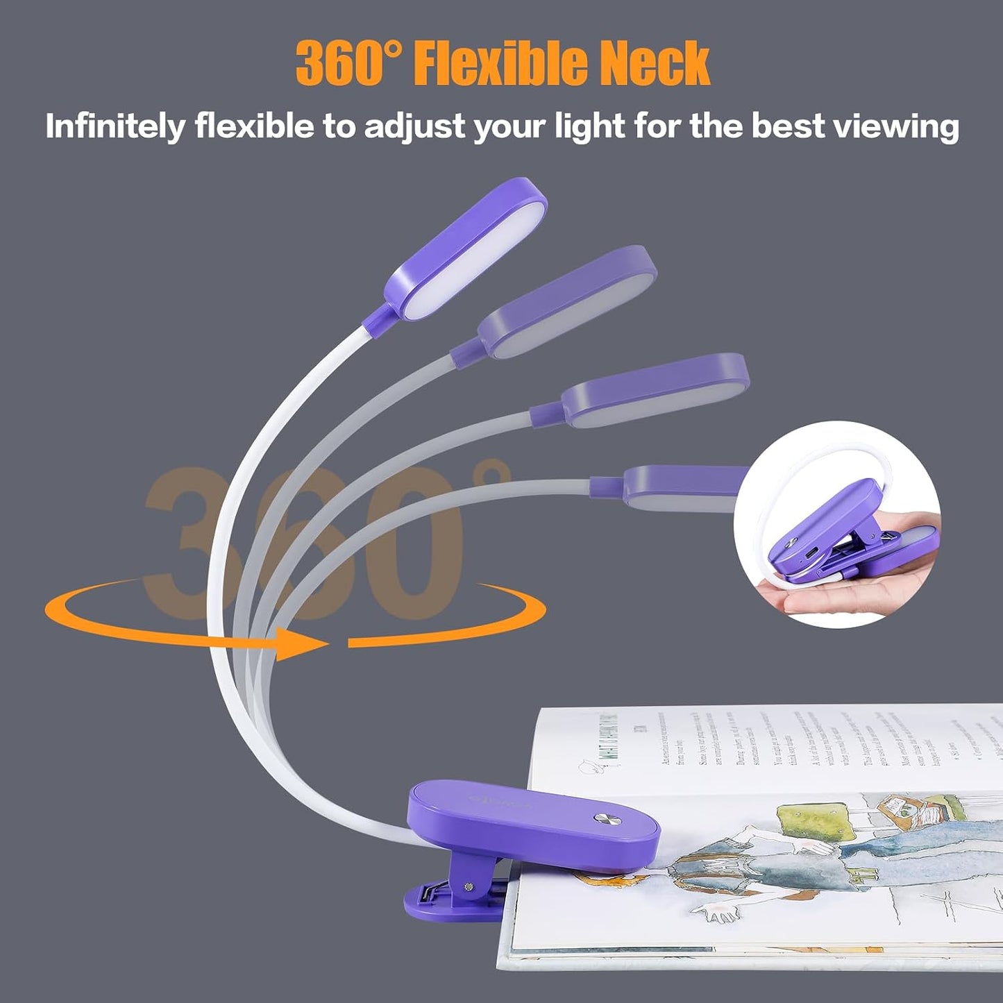 VAVOFO Rechargeable Book Light, 14 LEDs Eye Care Clip On Amber Reading Light for Bookworms Reading in Bed with 9 Colors 9 Brightness (Blue)