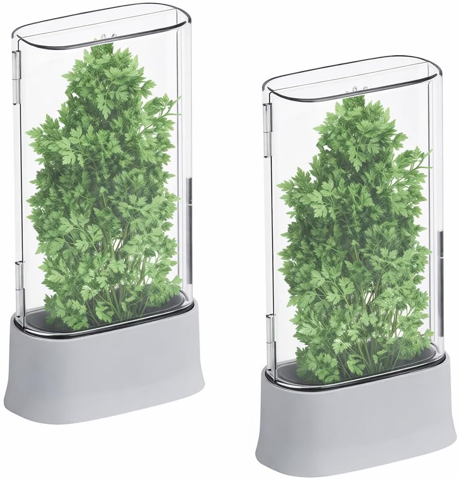 Herb Keeper for Refrigerator, Fresh Herb Saver Herb Storage Containers, Cilantro Container for Fridge Asparagus Container, Dishwasher Safe