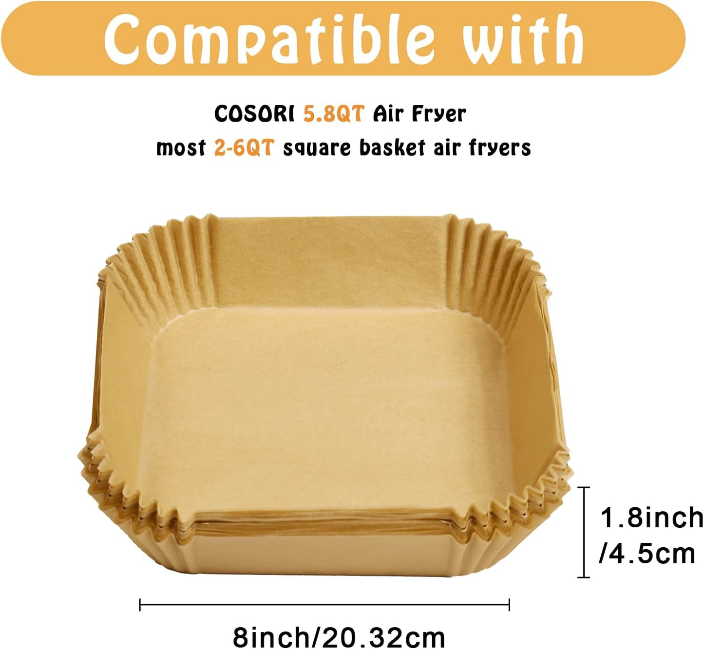 125Pcs Air Fryer Liners Disposable Parchment Paper for COSORI Air Fryer 6Qt | Food Grade Non-Stick Square Parchment Paper Liners for 5-8Qt 8 Inch Airfryer Accessories Parchment Paper for Baking