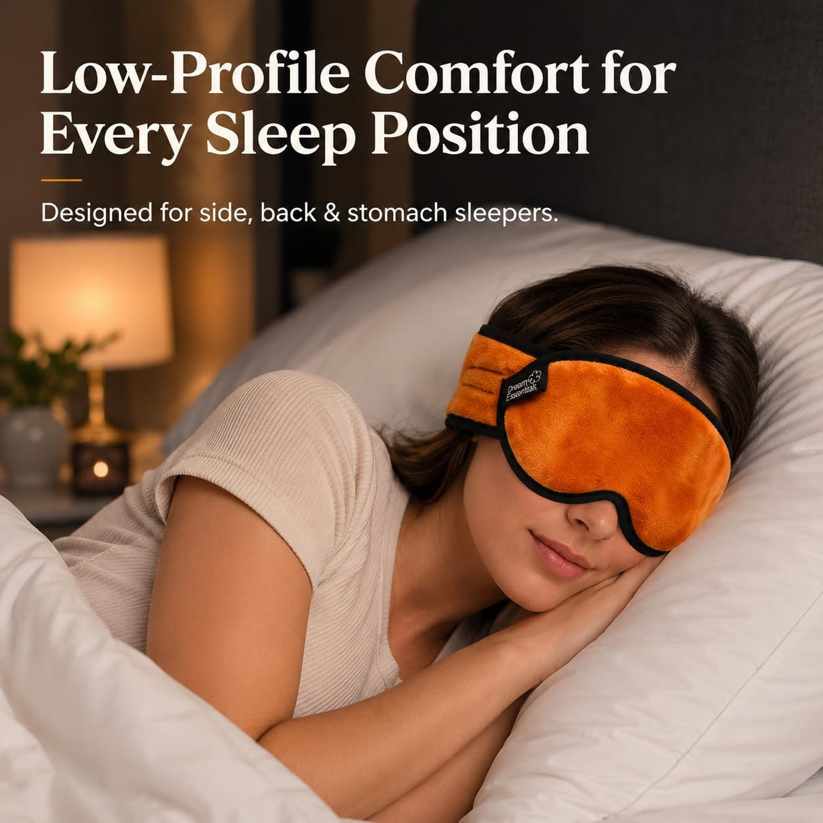 Dream Essentials Utopia Blackout Sleep Mask with Wide Cradle Band, Adjustable Plush Eye Mask for Side Sleepers, Flexible Nose Bridge, Handmade in USA, Travel & Naps