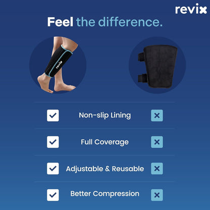 REVIX Shin Ice Pack Reusable Leg Ice Pack Wrap, Shin & Calf Ice Pack Wrap | Cold Therapy Compression Sleeve for Calf, Elbow, Arm and Knee Discomfort, Shin Splints Relief Ice Pack, 360° Full Coverage