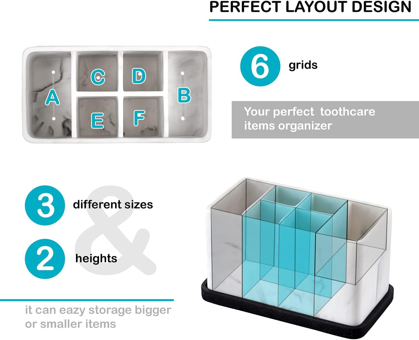Marble Look Toothbrush Holder for Bathroom Countertop Organizer, Holds Toothpaste, Dental Floss, Razor, Comb, Makeup Brushes, and More, Stylish Bathroom Accessory for Tooth Brushing Essentials