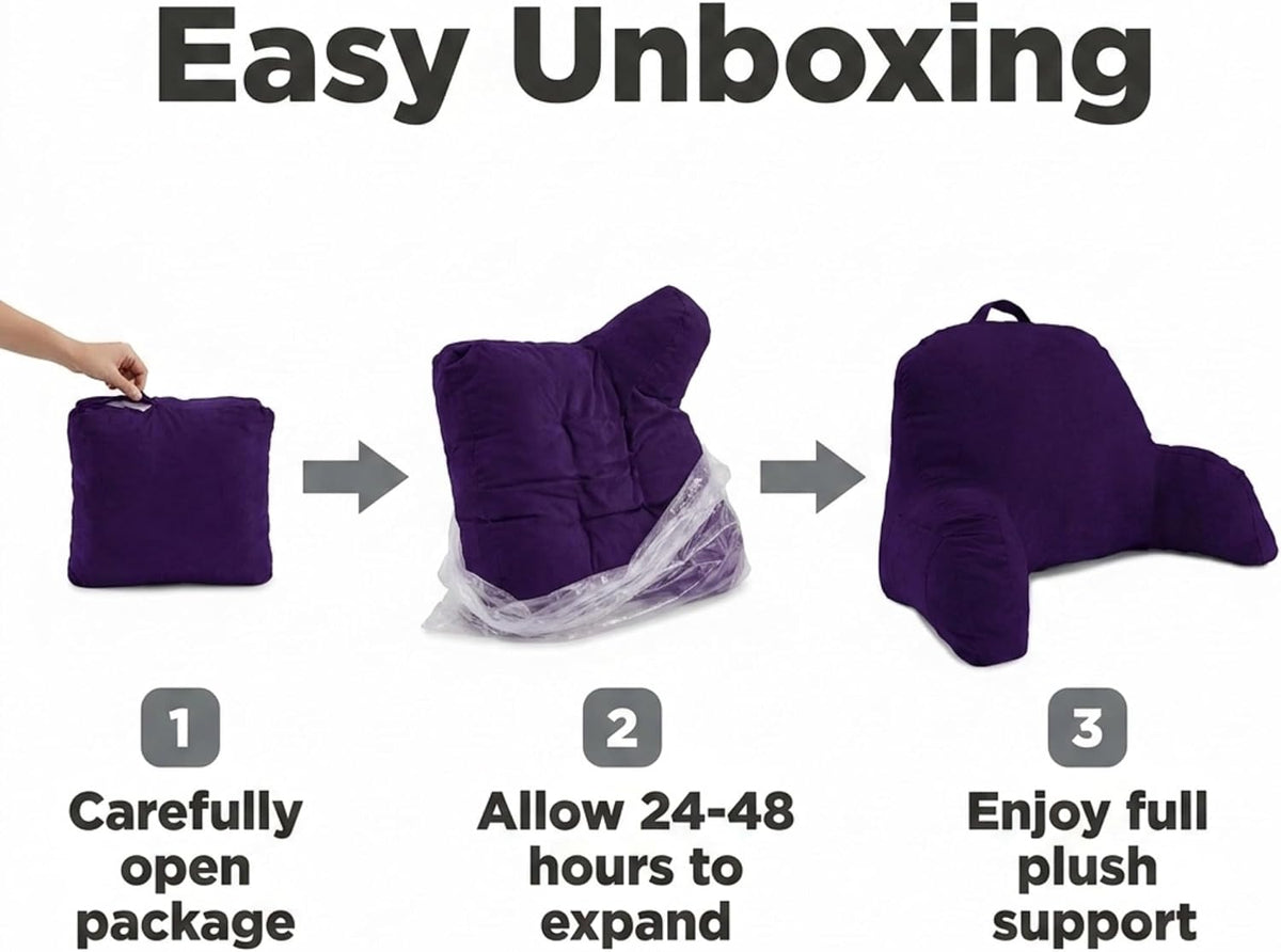 Deluxe Comfort Microsuede Bed Rest - Reading and Bedrest Lounger - Sitting Supprt Pillow - Soft But Firmly Stuffed Fiberfill - Backrest Pillow With Arms, Light Purple