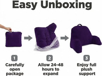 Deluxe Comfort Microsuede Bed Rest - Reading and Bedrest Lounger - Sitting Supprt Pillow - Soft But Firmly Stuffed Fiberfill - Backrest Pillow With Arms, Light Purple