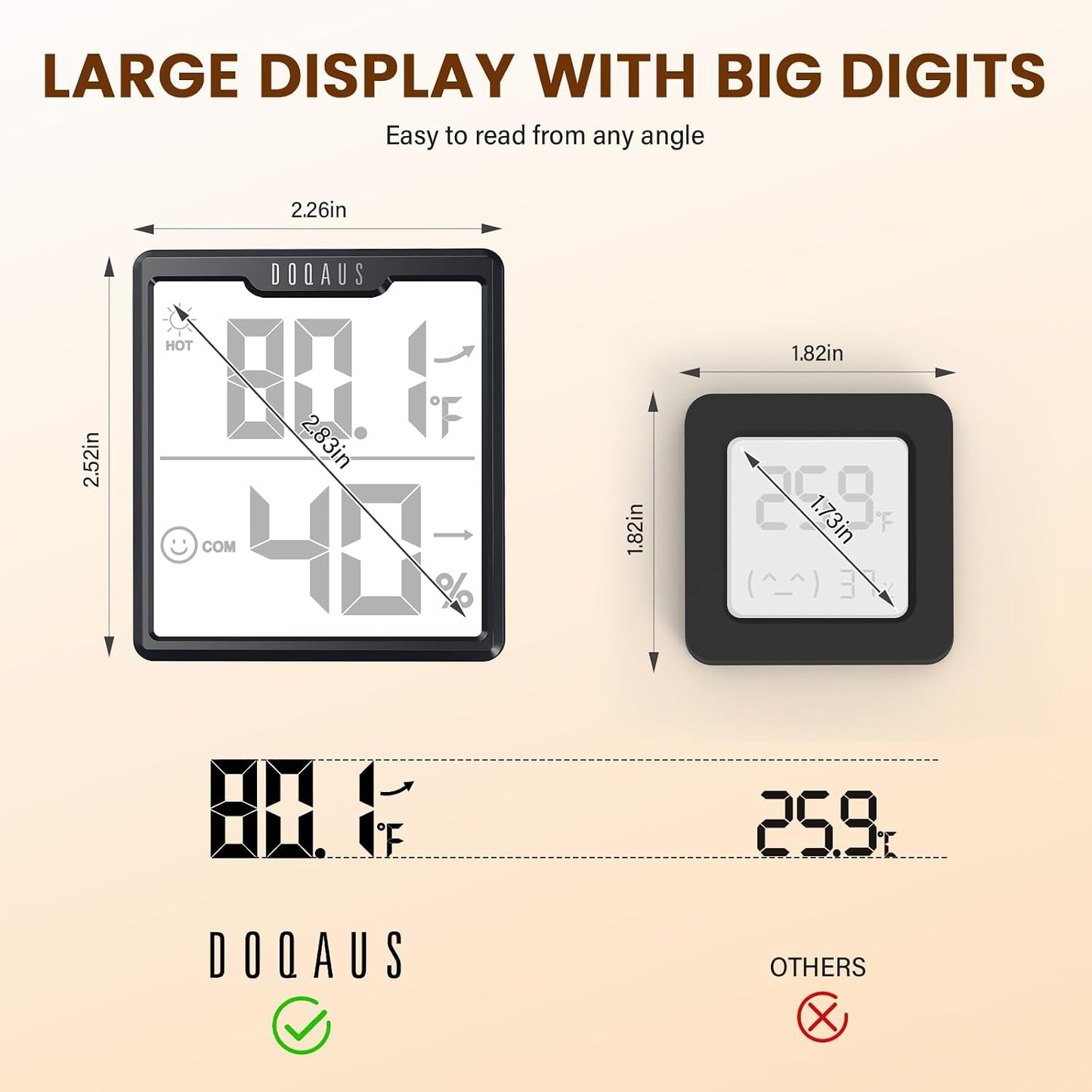 DOQAUS 3 Pieces Digital Hygrometer Indoor Thermometer Humidity Meter, Black | Accurate Temperature Indicator and Humidity Monitor for House, Baby Room, Greenhouse, Incubator - Battery Included