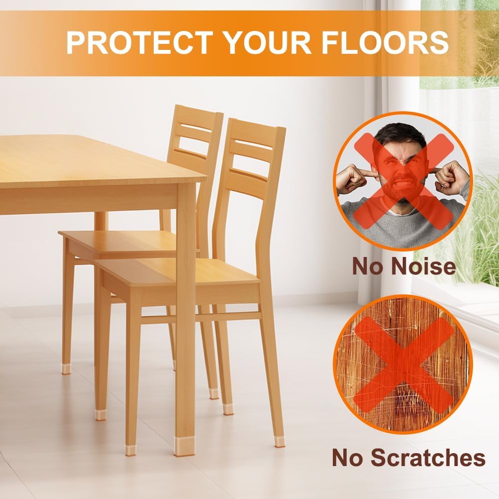 VIUME 24 Pcs Chair Leg Floor Protectors for Hardwood Floors Round | Silicone Covers Felt Pads Furniture Leg Caps Anti-Scratch Reduce Noise Fit (1-5/16" to 2")