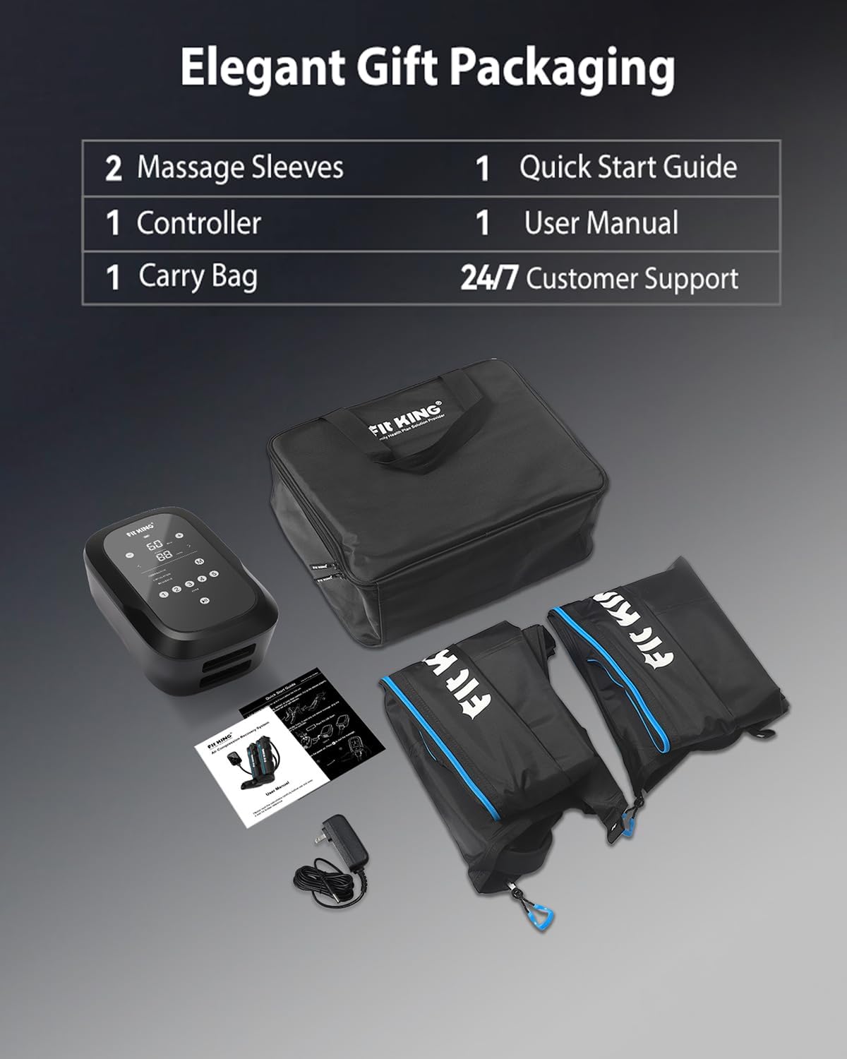 FIT KING Pro Leg Massager Athlete Compression Recovery Boots Cordless M