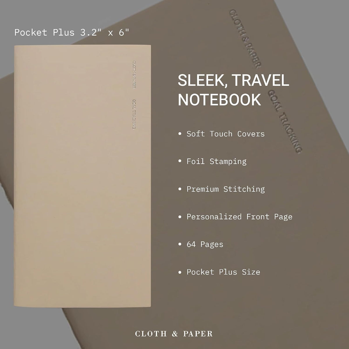 Cloth & Paper Travel Notebook | Daily Wellness Planner – Smoked Salt | Pocket Plus Wellness Planner 3.2" x 6" | Habit Tracker & Self Care Journal for Goals, Gratitude & Reflection – Soft Touch Cover