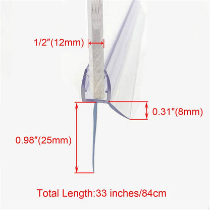 Frameless Shower Door Bottom Seal with Drip Rail 1/4" Thick Glass 33" Long Sweep - Glass Door Seal Strip Stop Shower Leaks