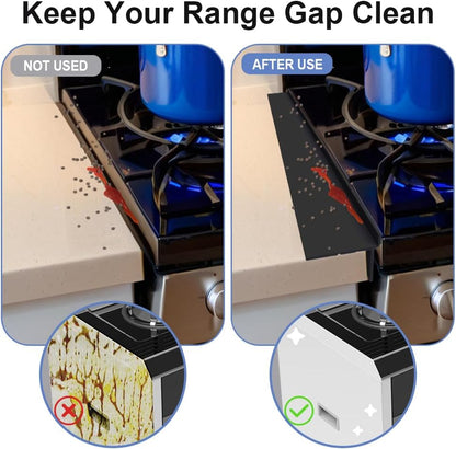 Silicone Stove Counter Gap Cover 30 Inch Side Range Gap Filler 2 Pack Black | Extra long kitchen stove gap covers, 0.2-1 inch gap, heavy 10 oz, cut to size, oven crack guards between stove and counter