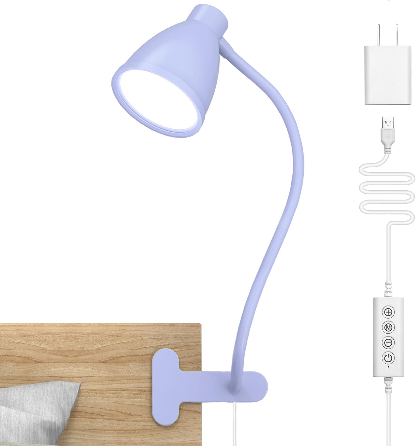 BOHON Desk Lamp 5 Color Modes 10 Brightness Dimmer Reading Light Black | 10W 38 LED Clamp Lamp with Auto Off Timer 360° Flexible Neck Clip on Light for Bed Bedside, AC Adapter Include