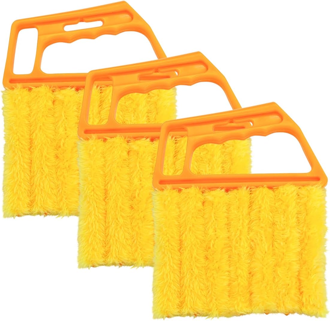 3PCS 6.3 Inch 7-Finger Microfiber Vent Cleaning Brushes, Orange | PP handles, detachable washable cloths, reusable design, reaches narrow grille gaps, automotive cleaning tools