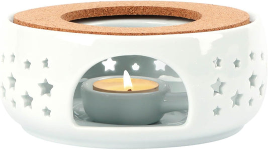 Teapot Warmer, Ceramic Tea Warmer for Teapot, Tealight Warmer with Tealight Holder for Heating Coffee Milk Tea Warmer, Teapot Heater (White)