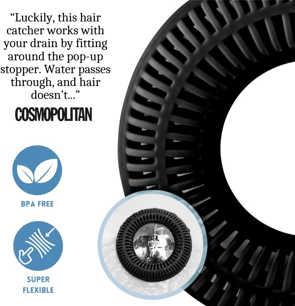 TubRing Pop-Up Drain Protector & Strainer Silicone Hair Catcher, Aqua | Easy snap-in design fits around bathtub stoppers. Customizable utility guard for clog prevention. Fits 1.85"- 2.16" drains.