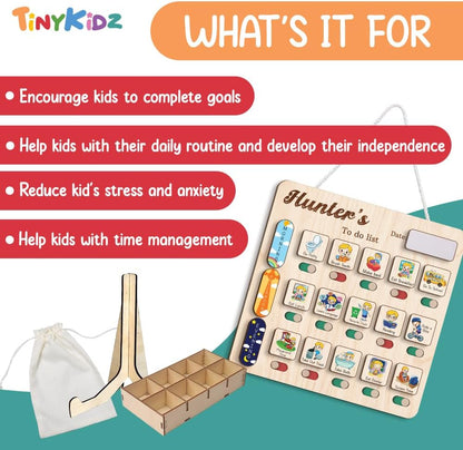 Daily Routine Chart for Kids, Visual Schedule, Routine Chart for Toddlers 3-5, Morning Bedtime Routine Chart for Toddlers, Wooden Chore Chart for Kids