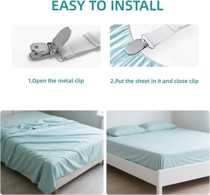 Bed Sheet Retainer Straps,Elasticated Adjustable Mattress Fitted Sheet Clips,Sheet Holder and Mattress Firm and Tight,for Anti-Slip and Anti-Wrinkle Sheets,Suitable of Mattresses,White