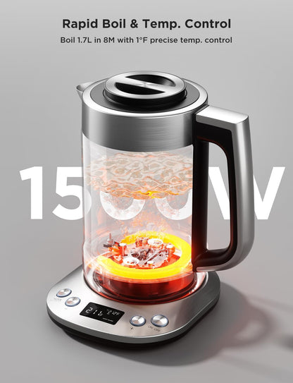 GoveeLife Smart Electric Kettle with Tea Infuser for Loose Leaf, 1.7 L Electric Tea Kettle with Brewing Program, Variable Temperature Control, 2 H Keep Warm & Auto Shut-Off, BPA Free. Black | Electric Tea Kettle with Brewing Program, Variable Temperature