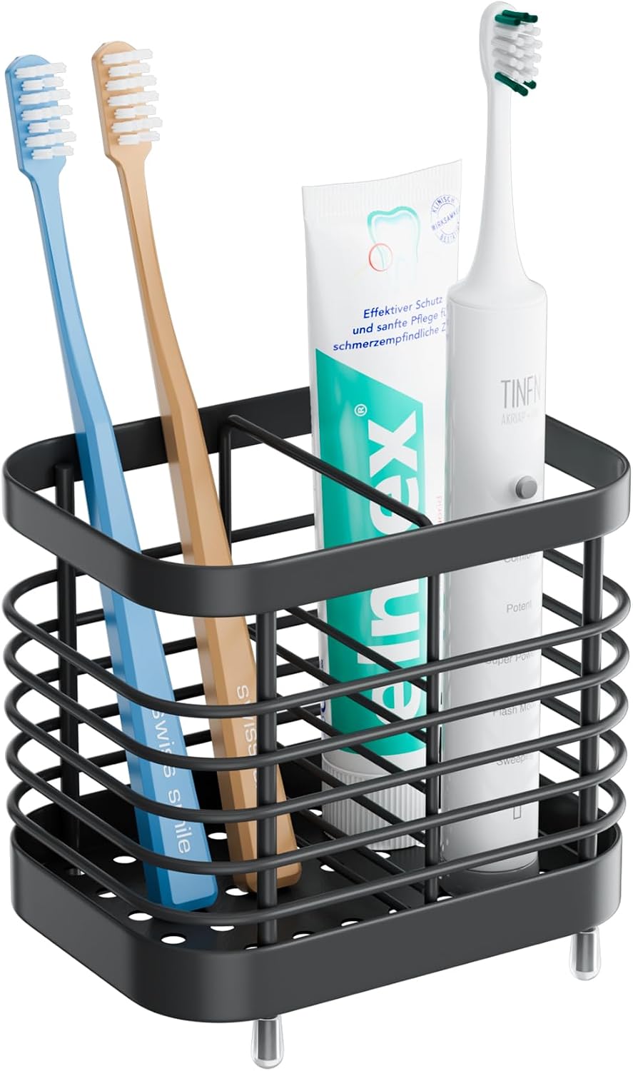 Stainless Steel Electric Toothbrush Holder for Bathroom with Drainage | Anti-Slip Countertop Tooth Brush Holder Caddy Stand, Toothbrush and Toothpaste Organizer, Black Bathroom Accessories Decor