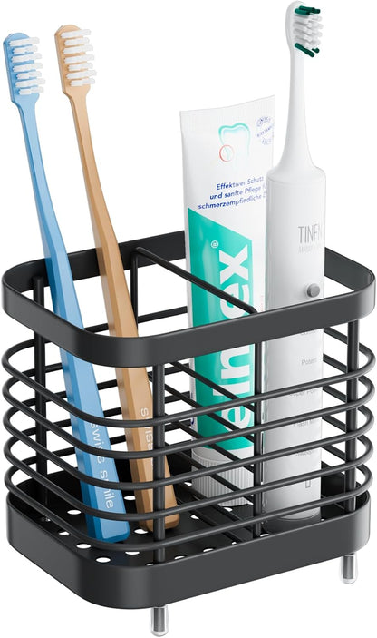 Stainless Steel Electric Toothbrush Holder for Bathroom with Drainage | Anti-Slip Countertop Tooth Brush Holder Caddy Stand, Toothbrush and Toothpaste Organizer, Black Bathroom Accessories Decor