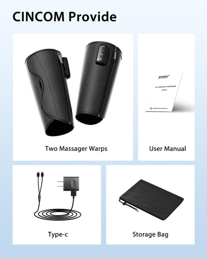 CINCOM Air Compression Leg Massager, Cordless Calf Circulation Massager | 3 Modes 3 Intensity Levels Adjustable Velcro Zipper Pause Portable Easy to Put On Improving Leg Circulation Pain Relief