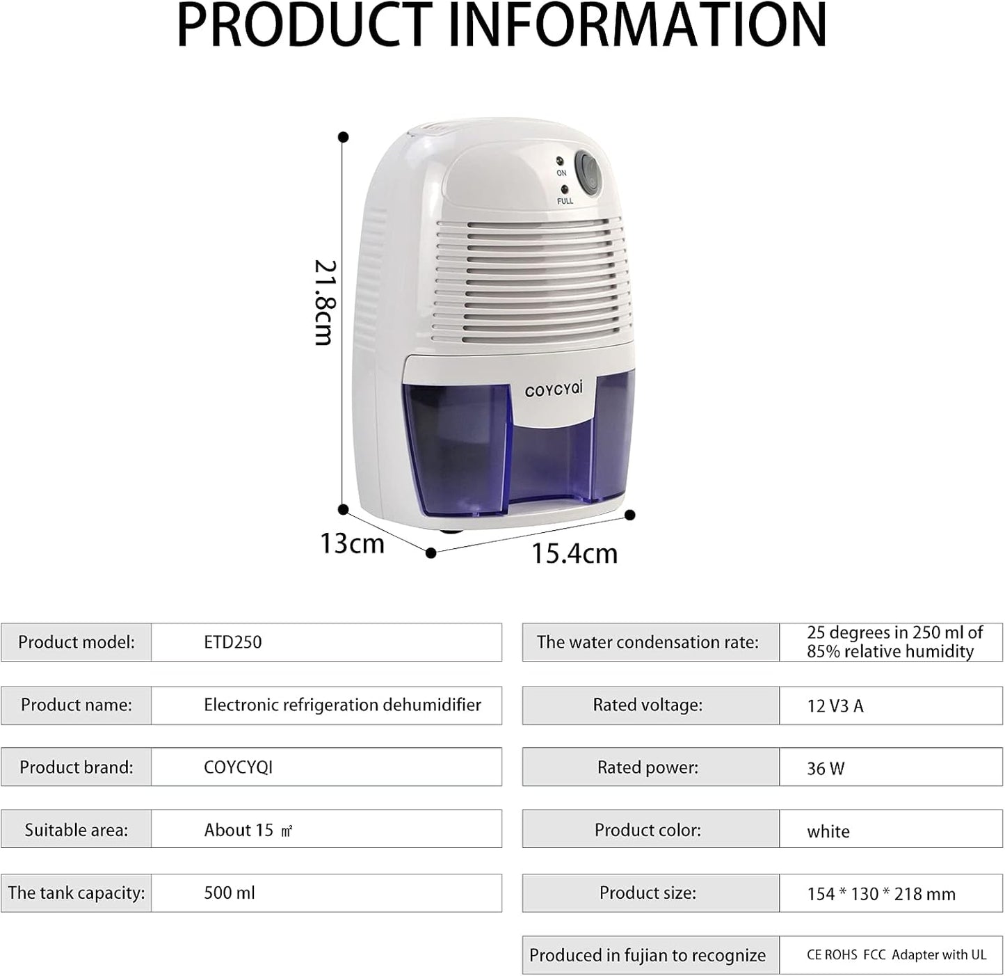 Small Dehumidifier,12V3A adapter，1200 Cubic Feet (215 sq ft) Portable Mini Dehumidifier Quiet Use for High Humidity in Home, Bathroom, Bedroom, Office, Basements, Wardrobe Closet,RV