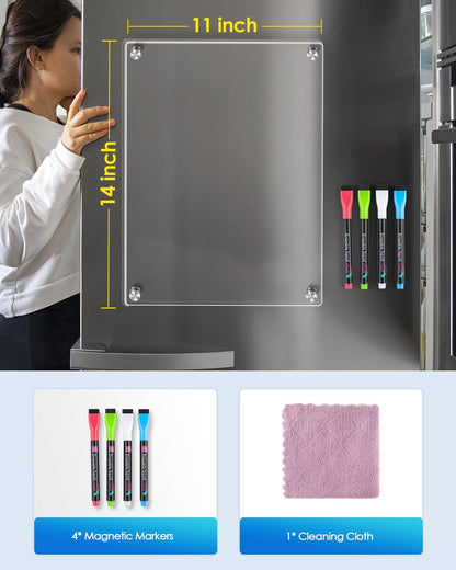MaxGear Acrylic Magnetic Whiteboard for Fridge, 12 x 8 Inch Dry Erase Board | Durable Acrylic Material, Powerful Magnets, Smooth Writing and Easy Cleaning for Grocery Lists, Meal Plans, and Reminders