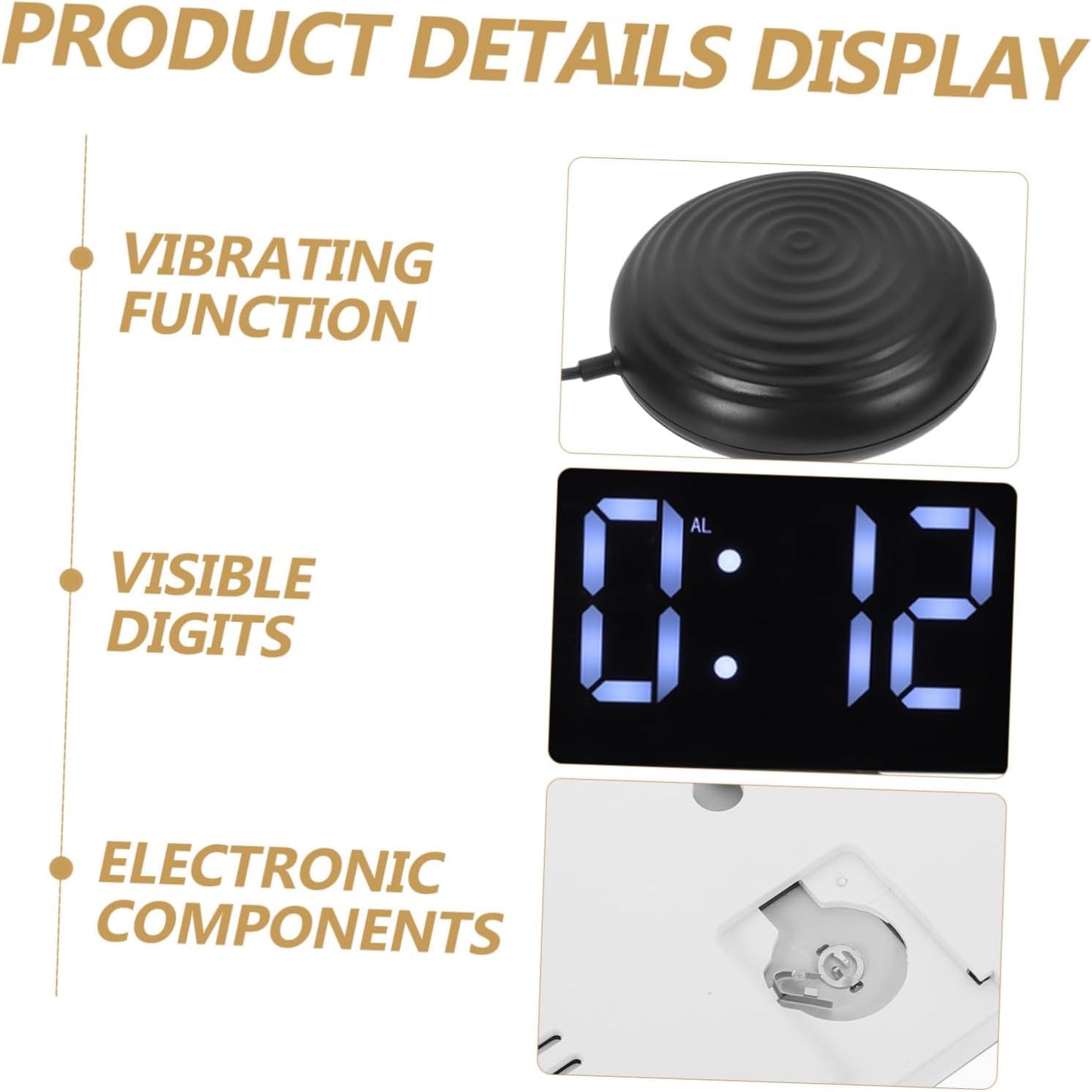 FRCOLOR Digital Vibrating Bed Shaker Alarm Clock Large LED Display Loud Alarm for Heavy Sleepers Bedroom Use with RGB Mirror Screen and Snooze Function