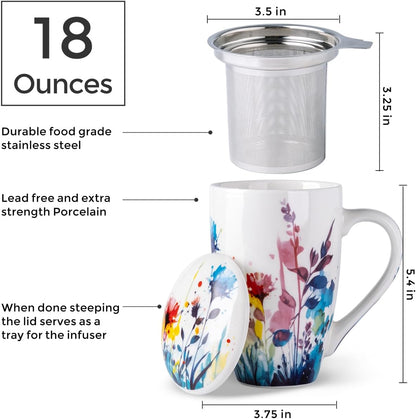 AmorArc Tea Cup With Infuser and Lid, 18oz Loose Leaf Tea Mug With Steeper | Porcelain Tea Mug With Infuser and Lid, Strainer Tea Cup for Tea Lovers, Home & Office, Housewarming Birthday Gift