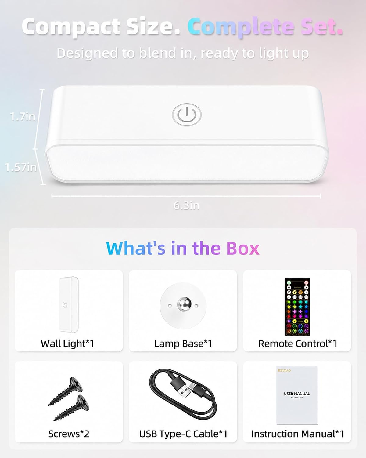 EZVALO Wireless RGB Light Bars, Rechargeable LED Mood Lights with Remote