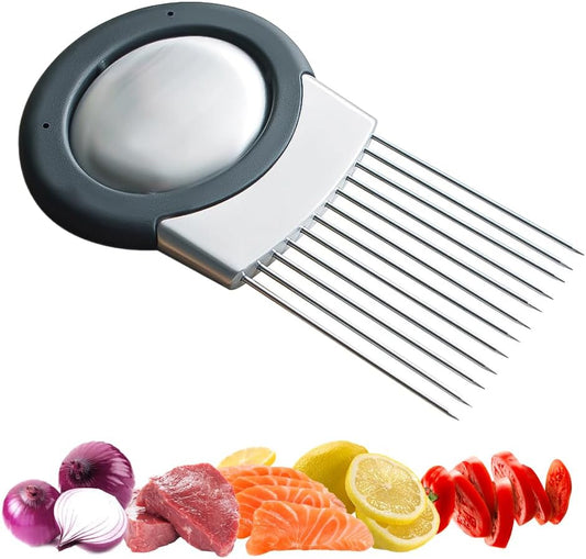 2025 Upgraded Onion Holder for Slicing, Stainless Steel Onion Slice Holder Lemon Slicer Vegetable Cutter, Home Kitchen Tools Onion Holder for Slicing, Meat, Onion, Potato, Tomato (A-1Pcs)