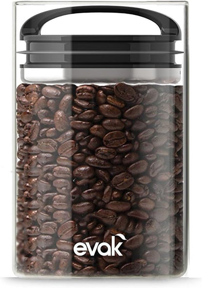 Prepara Evak Compact Glass Food Storage, Small, Black | Borosilicate Glass Container Vacuum Seal Lid & Black Handle, Odor & BPA-Free, Ideal for Coffee, Tea, Pantry Dry Goods