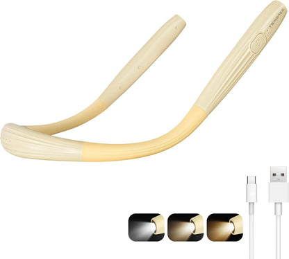 Upgraded LED Neck Reading Light, Book Light, Rechargeable, 3 Colors & 3 Brightness Adjustable, Auto-Off Timer, Neck Light for Reading in Bed, Long Lasting, Perfect for Repairing, Knitting.