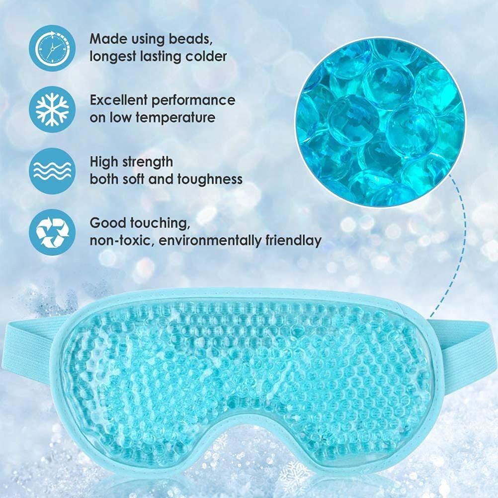 Cold Compress Eye Cover Reusable Gel Bead Sleep Eye Cover,Microwavable & Freezable Eye Compress Gel Mask with Adjustable Strap Puffy Eyes & Dark Circles for Women Girls